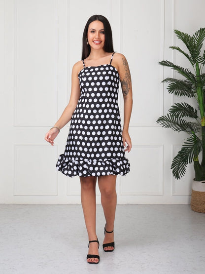 Black Polka Print Strap Midi Dress - GAIIA