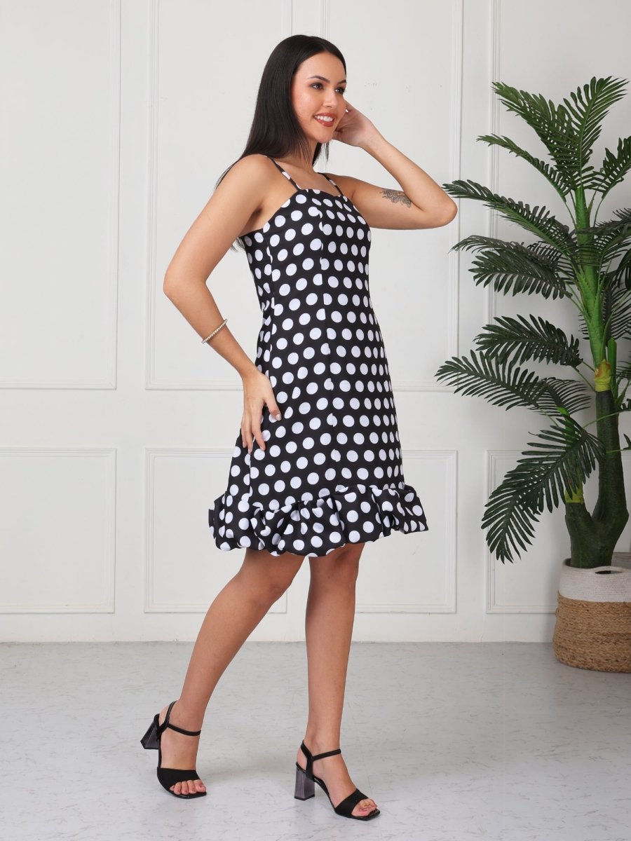Black Polka Print Strap Midi Dress - GAIIA