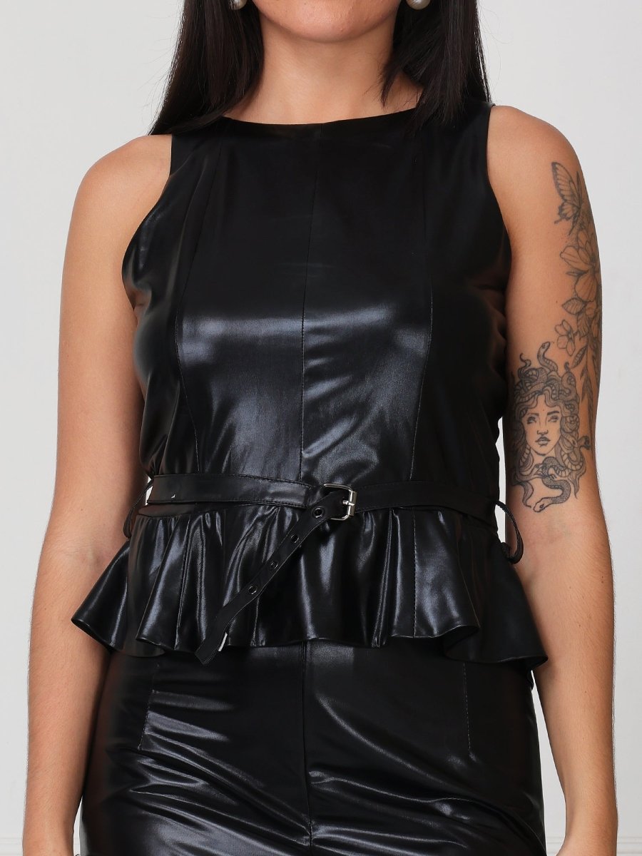 Black Solid Skirt With Top Peplum Co - Ord Set - GAIIA