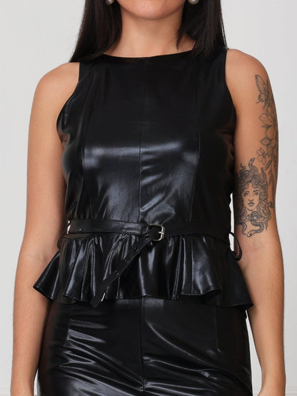Black Solid Skirt With Top Peplum Co - Ord Set - GAIIA