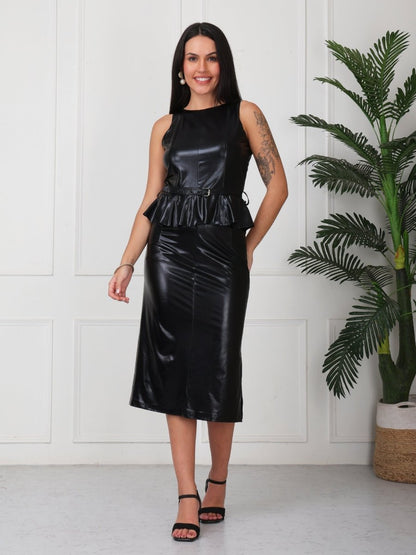 Black Solid Skirt With Top Peplum Co - Ord Set - GAIIA