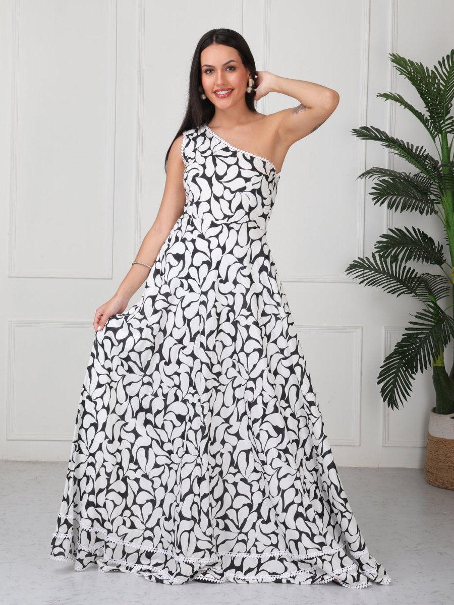 Black & White One Shoulder Maxi Dress - GAIIA