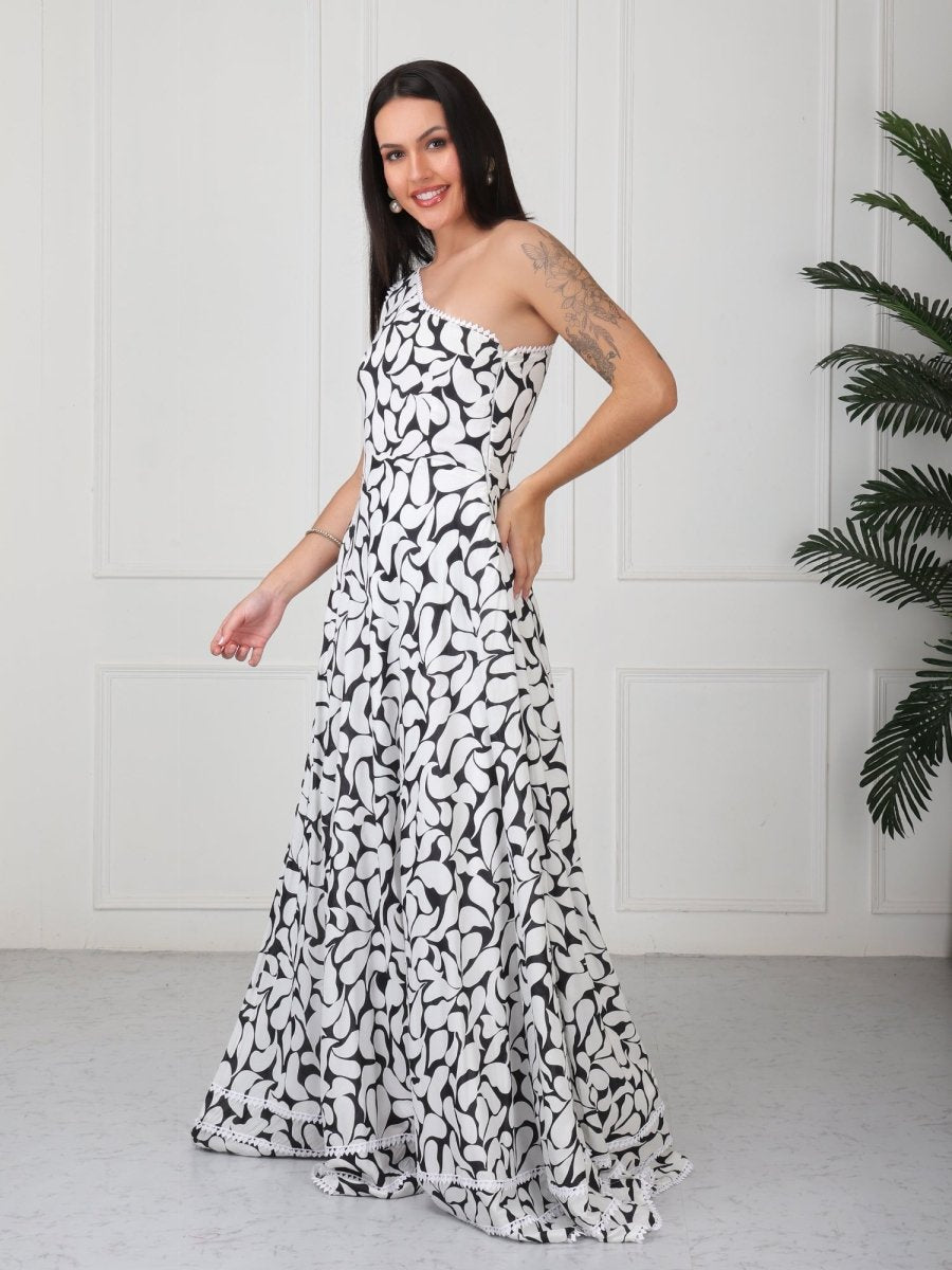 Black & White One Shoulder Maxi Dress - GAIIA