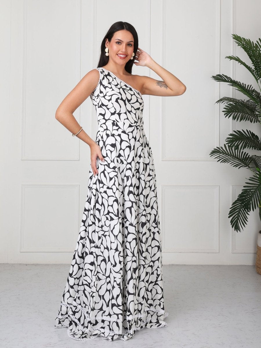 Black & White One Shoulder Maxi Dress - GAIIA