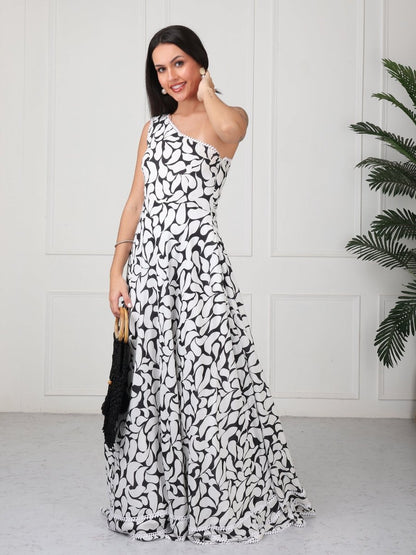 Black & White One Shoulder Maxi Dress - GAIIA