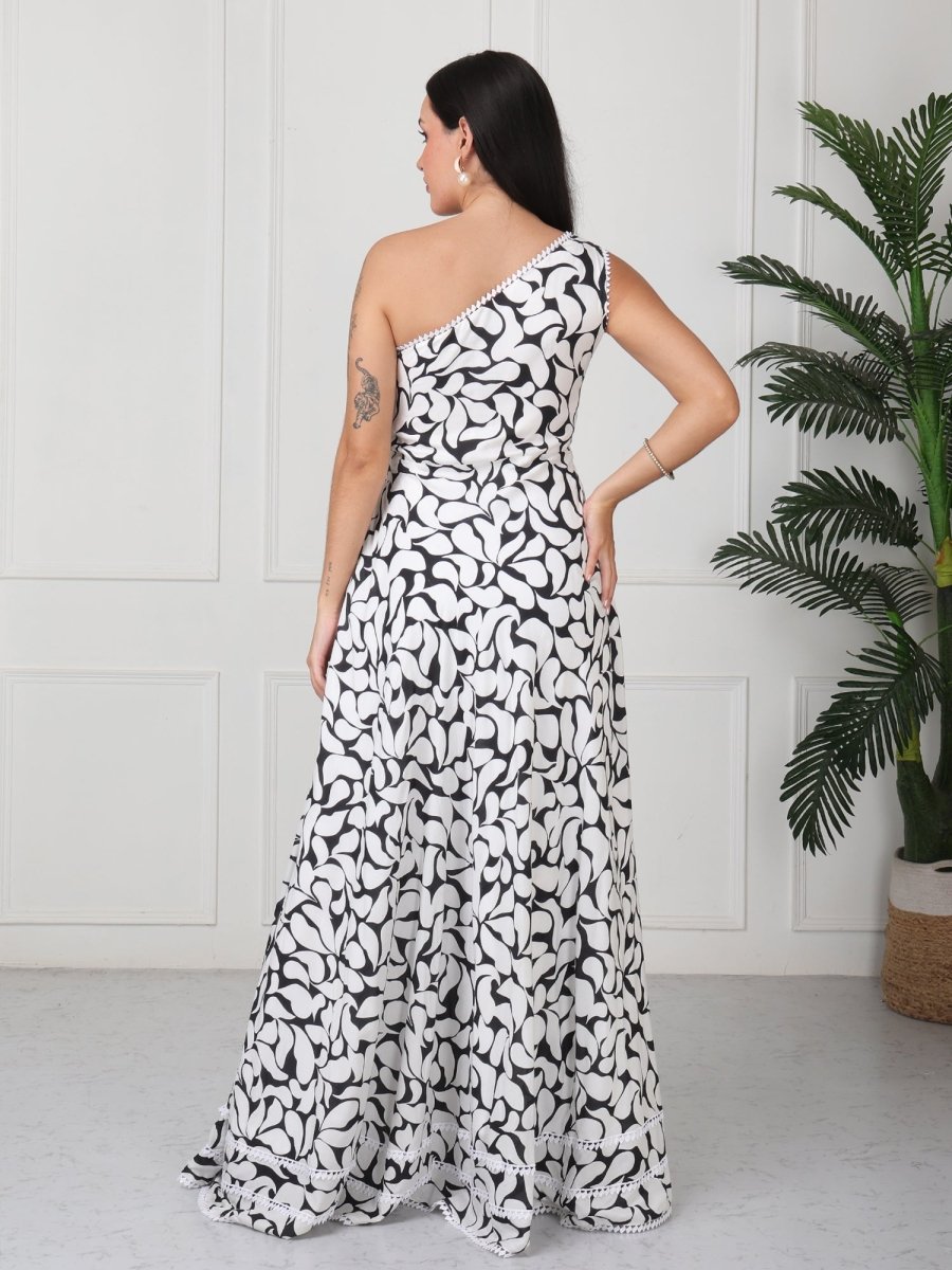 Black & White One Shoulder Maxi Dress - GAIIA