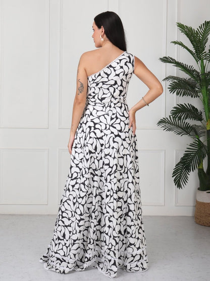 Black & White One Shoulder Maxi Dress - GAIIA