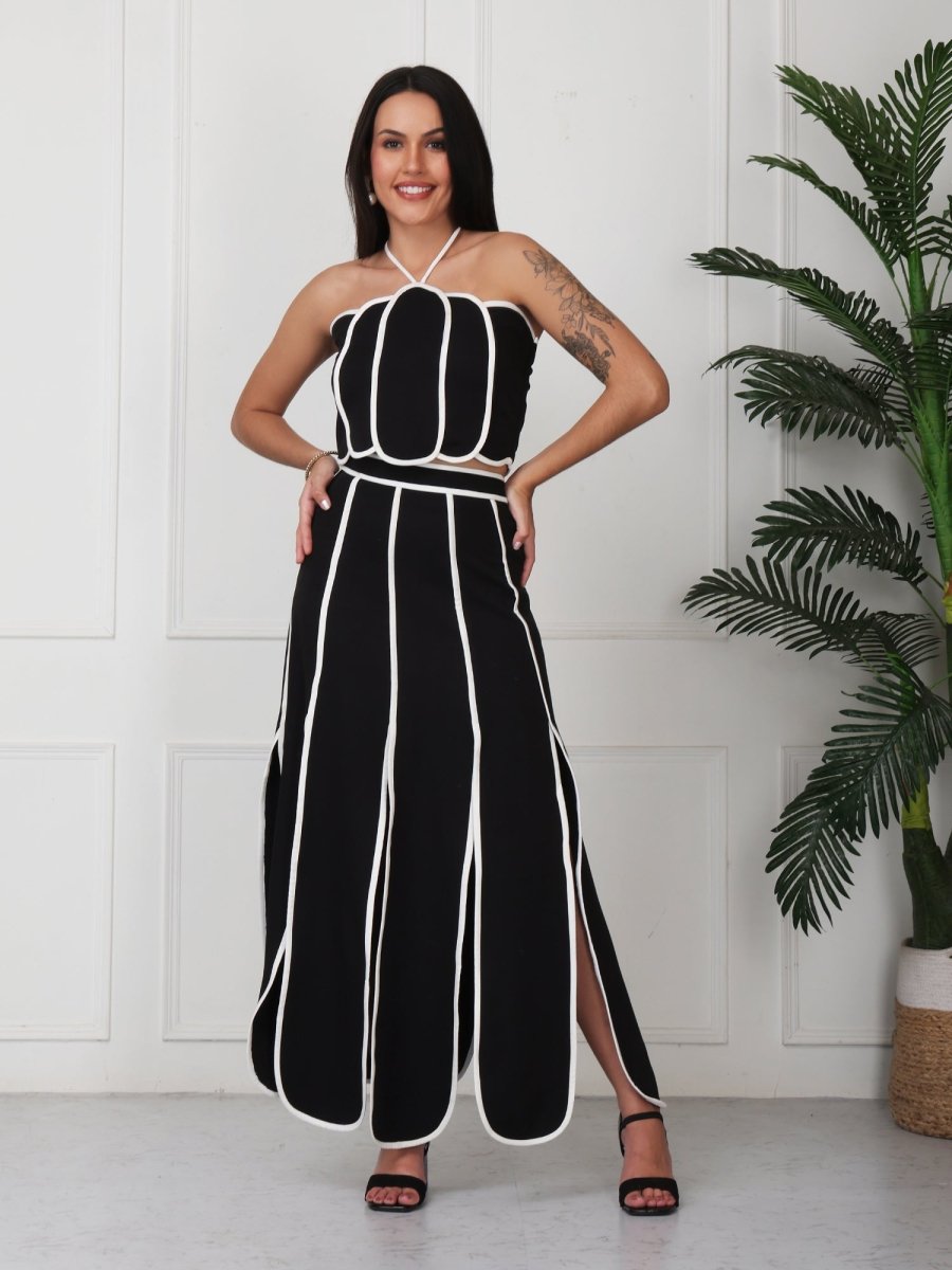 Black With White Strap Solid Panelled Co - Ord Set - GAIIA