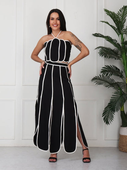 Black With White Strap Solid Panelled Co - Ord Set - GAIIA