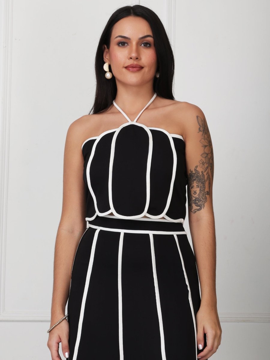 Black With White Strap Solid Panelled Co - Ord Set - GAIIA
