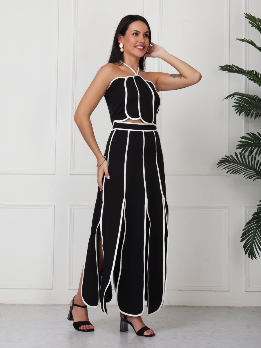 Black With White Strap Solid Panelled Co - Ord Set - GAIIA