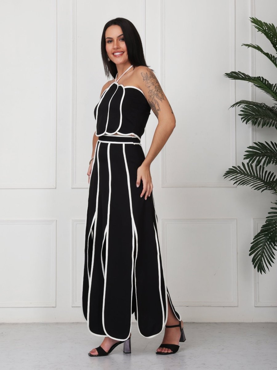 Black With White Strap Solid Panelled Co - Ord Set - GAIIA
