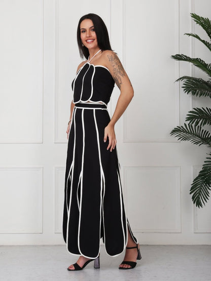 Black With White Strap Solid Panelled Co - Ord Set - GAIIA