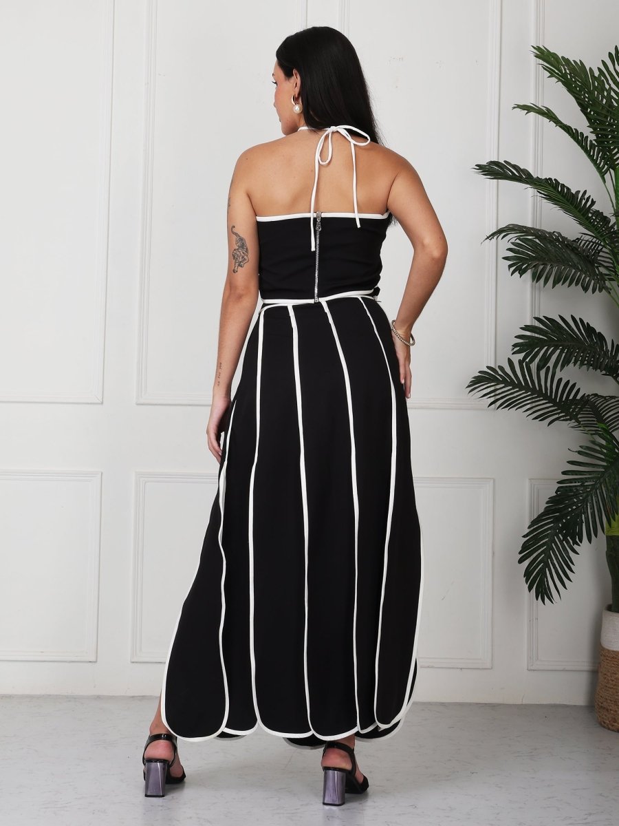 Black With White Strap Solid Panelled Co - Ord Set - GAIIA