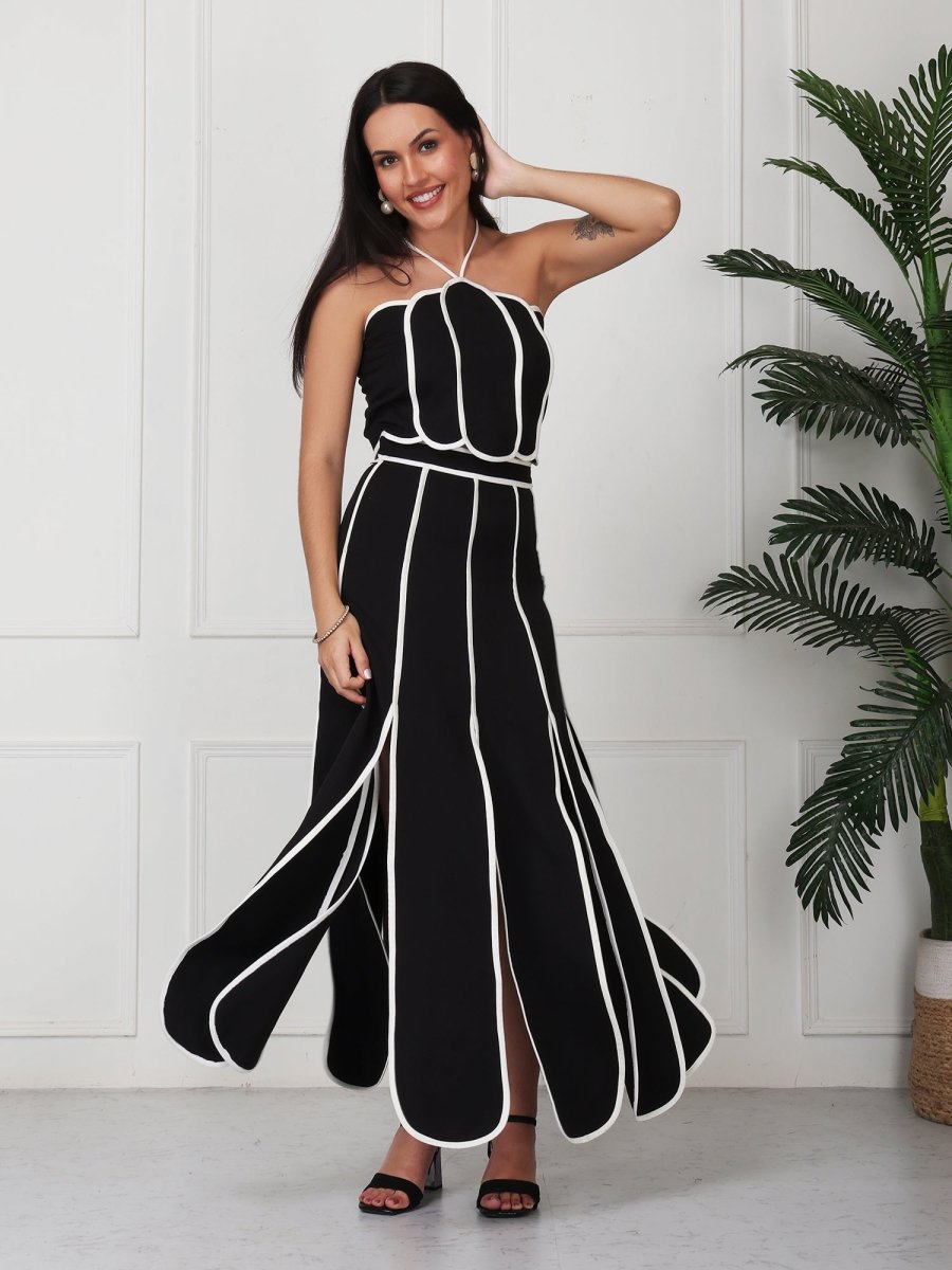 Black With White Strap Solid Panelled Co - Ord Set - GAIIA