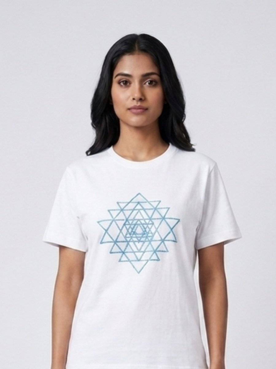 Blue Beaded Sri Yantra Cotton T-Shirts - GAIIA