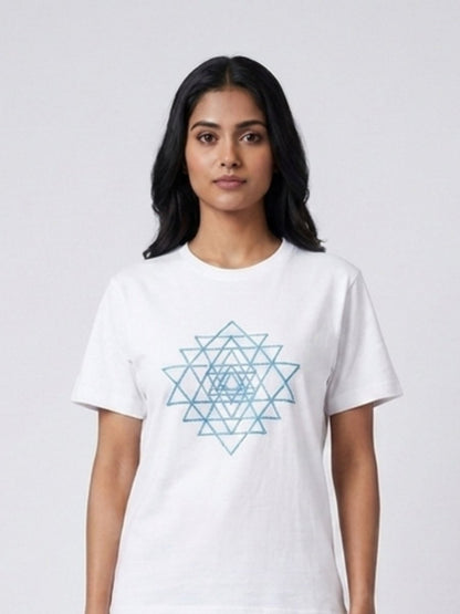 Blue Beaded Sri Yantra Cotton T-Shirts - GAIIA