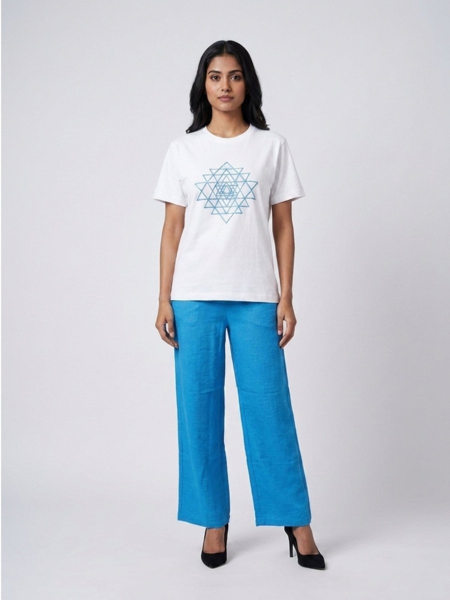 Blue Beaded Sri Yantra Cotton T-Shirts - GAIIA
