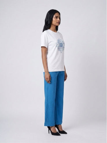 Blue Beaded Sri Yantra Cotton T-Shirts - GAIIA