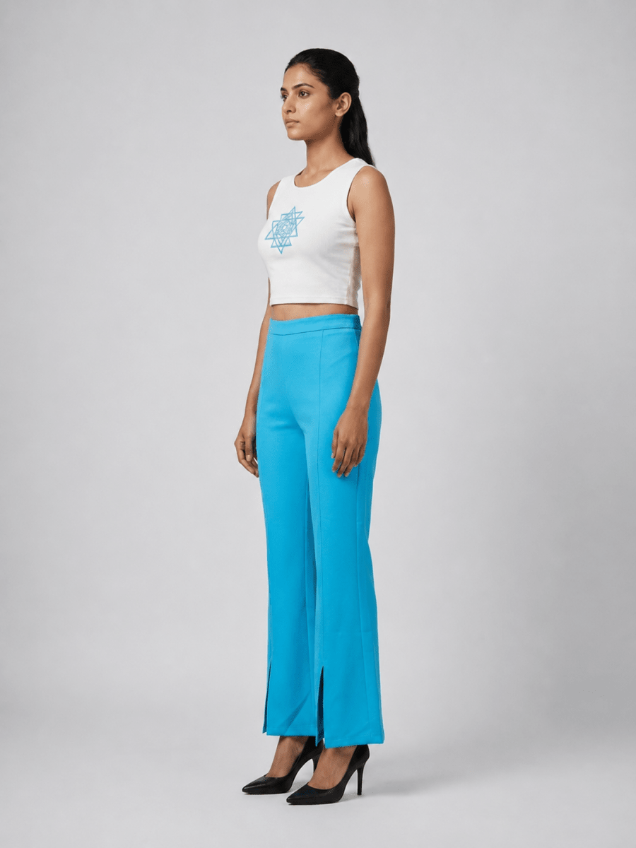 Blue Beaded Sri Yantra Cotton Tank Top - GAIIA