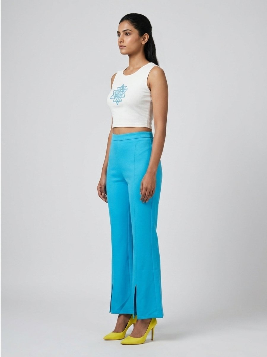 Blue Beaded Sri Yantra Cotton Tank Top - GAIIA