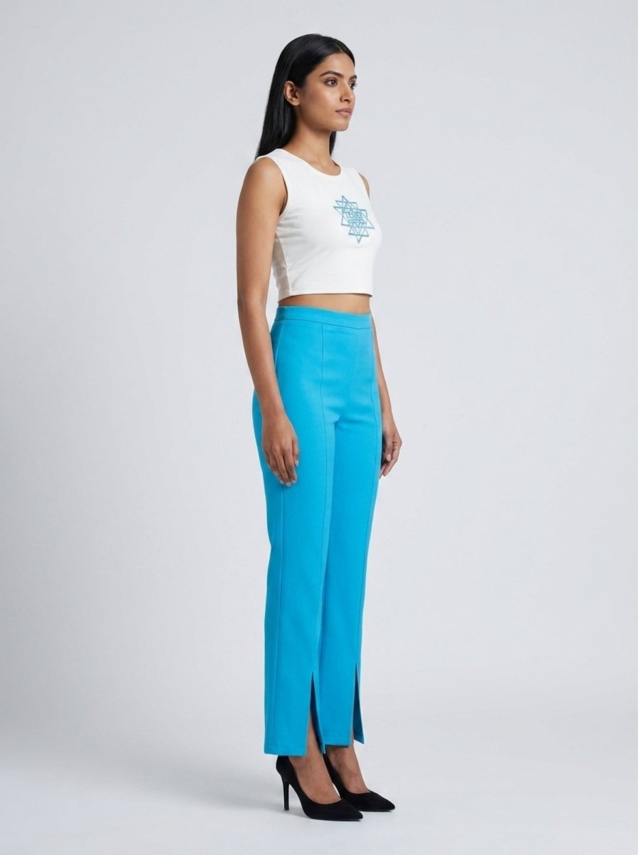 Blue Beaded Sri Yantra Cotton Tank Top - GAIIA