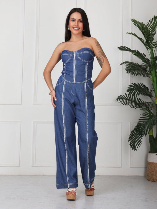 Blue Solid Denim Tube Co - Ord Set - GAIIA