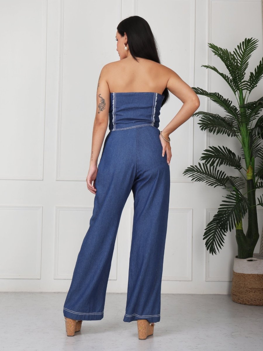 Blue Solid Denim Tube Co - Ord Set - GAIIA