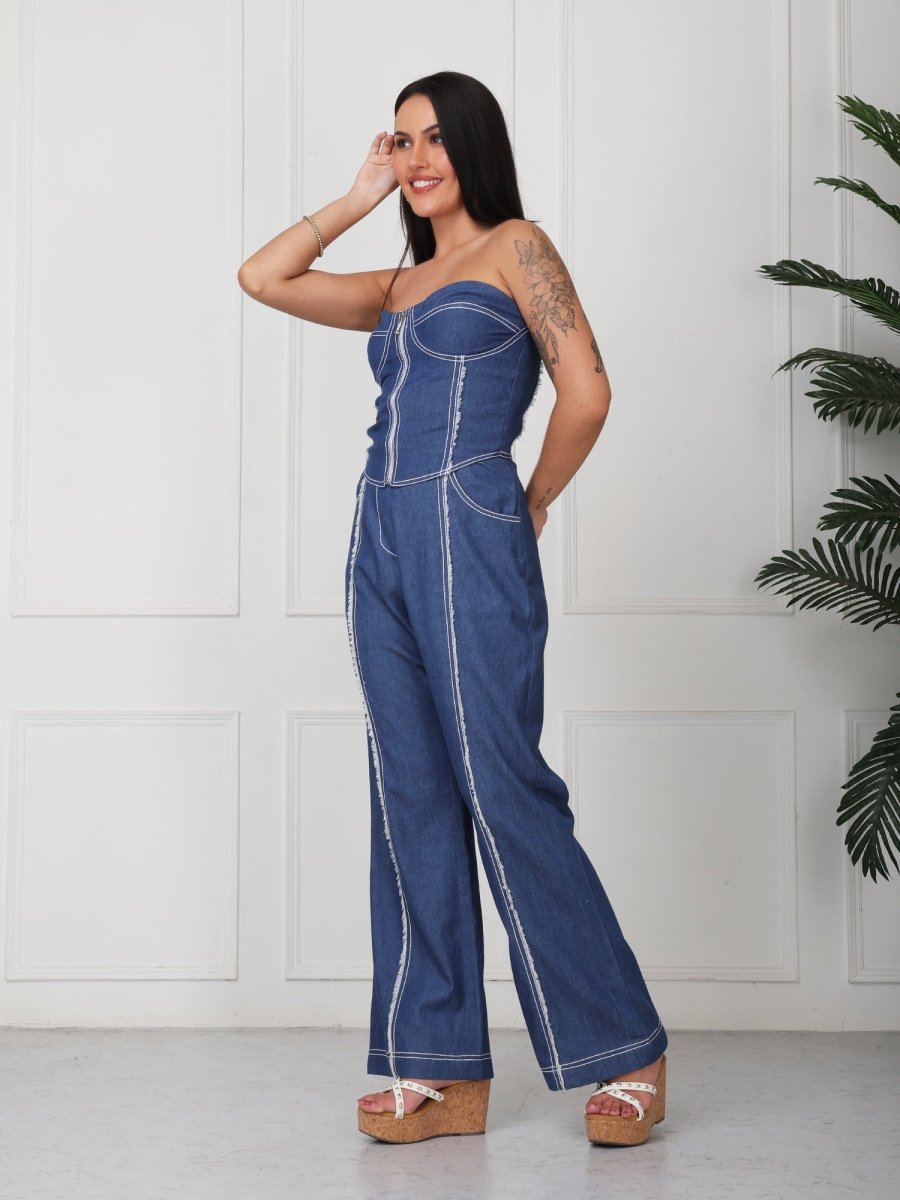 Blue Solid Denim Tube Co - Ord Set - GAIIA