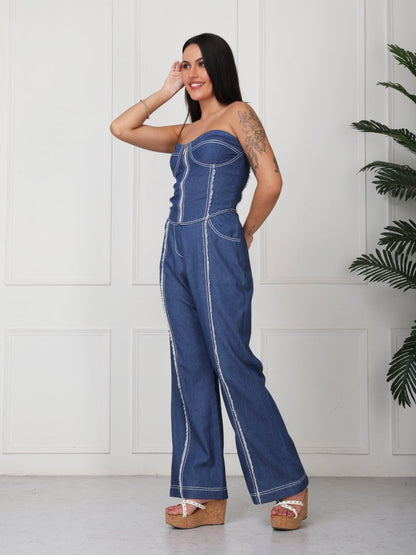 Blue Solid Denim Tube Co - Ord Set - GAIIA