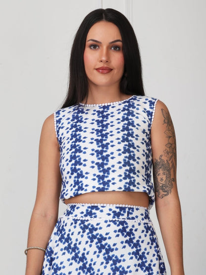 Blue & White Printed Sleeveless Co - Ord Set - GAIIA