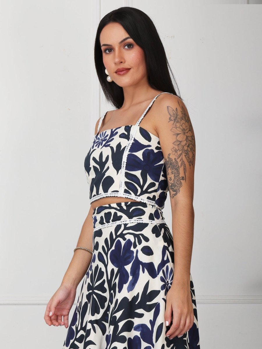 Blue & White Printed Strap Co - Ord Set - GAIIA