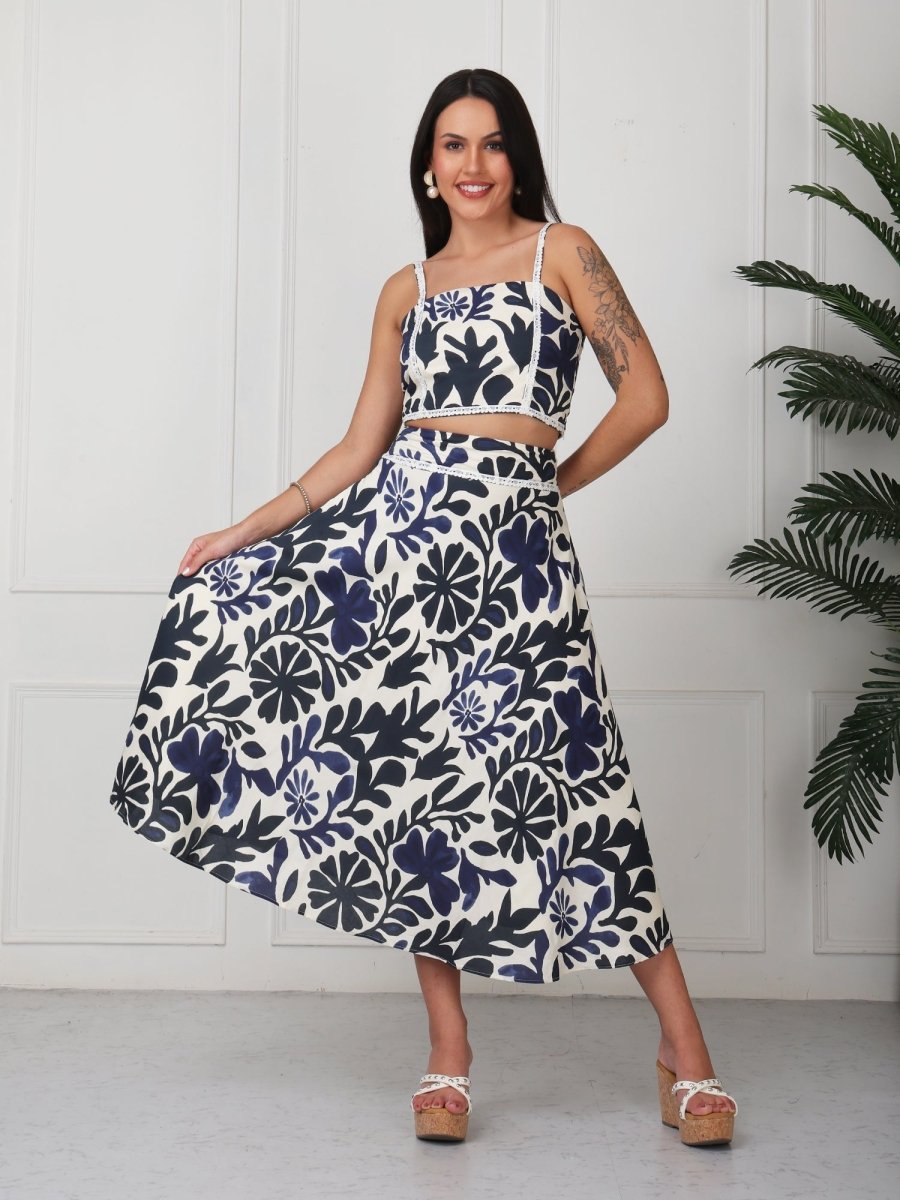 Blue & White Printed Strap Co - Ord Set - GAIIA
