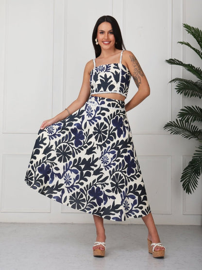 Blue & White Printed Strap Co - Ord Set - GAIIA