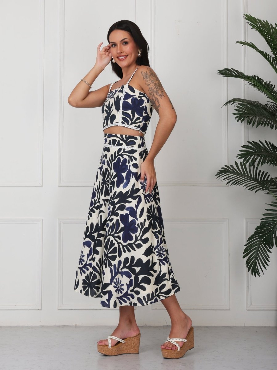 Blue & White Printed Strap Co - Ord Set - GAIIA