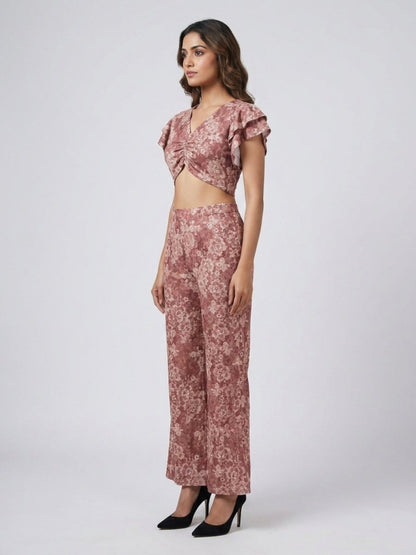 Brown Cotton Floral Printed Co - Ord Set - GAIIA