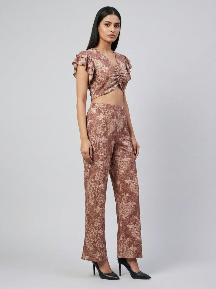 Brown Cotton Floral Printed Co - Ord Set - GAIIA
