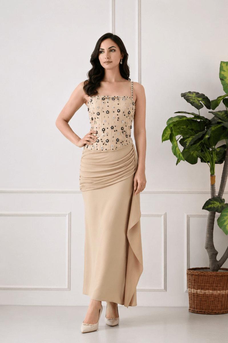 Champagne Floral Ruched Dress - GAIIA
