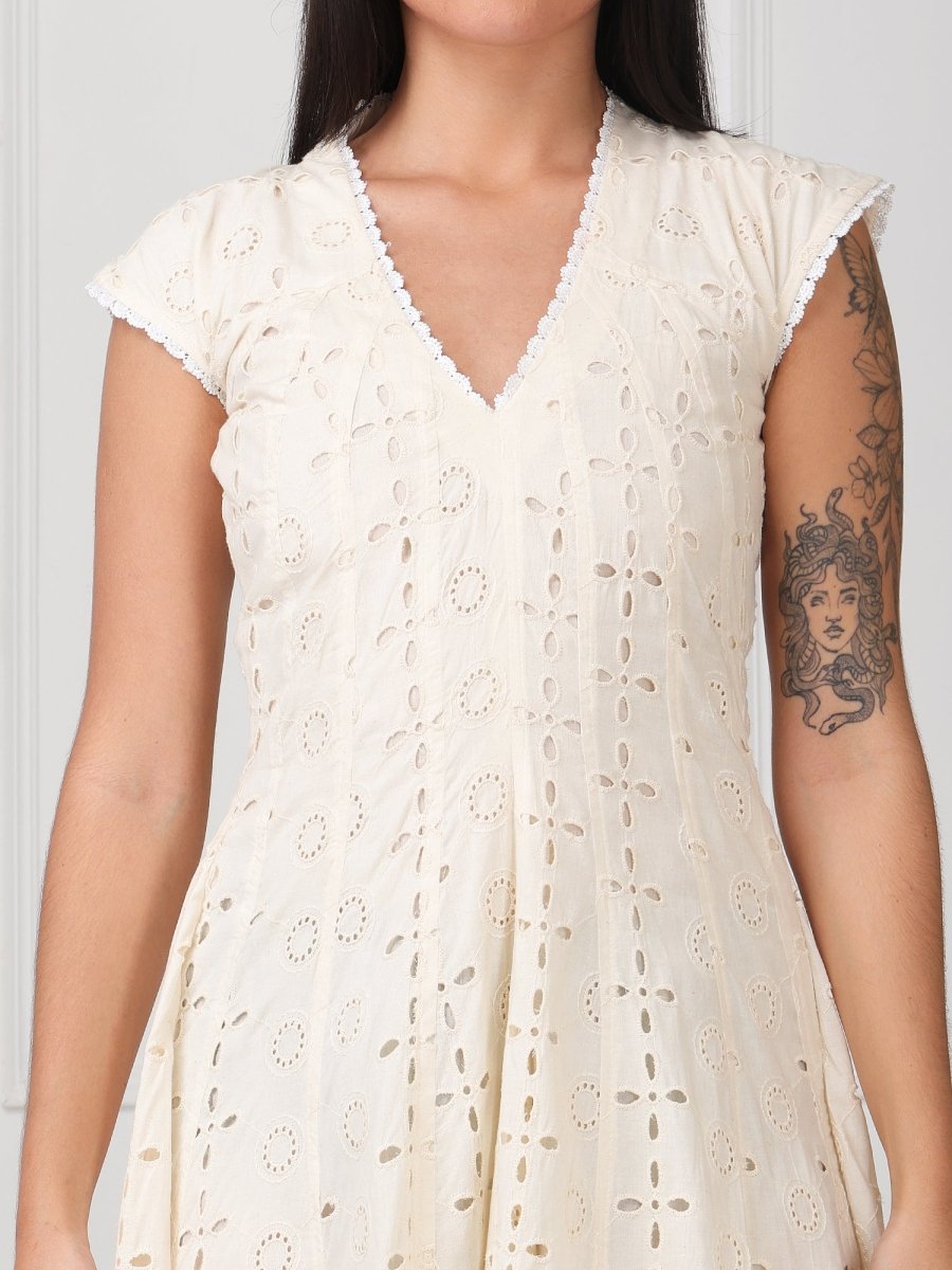 Cream Embroidered Veronica Flared Maxi Dress - GAIIA