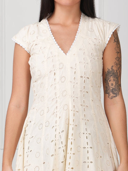 Cream Embroidered Veronica Flared Maxi Dress - GAIIA