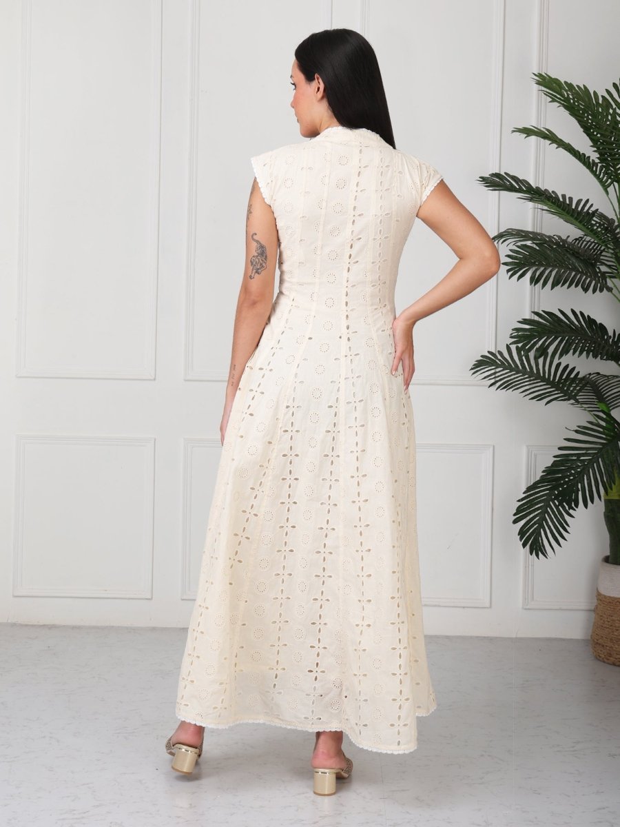 Cream Embroidered Veronica Flared Maxi Dress - GAIIA