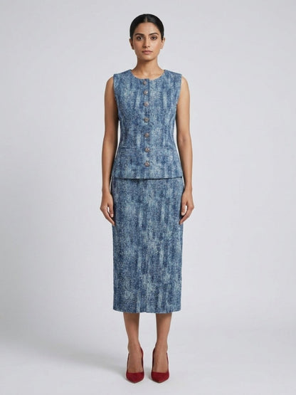 Dark Blue Embellished Blazer Co - Ord Set - GAIIA