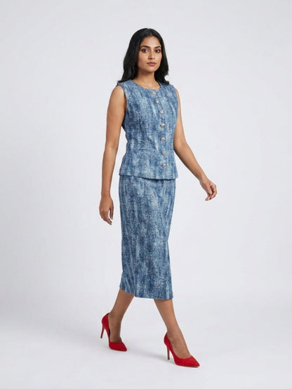 Dark Blue Embellished Blazer Co - Ord Set - GAIIA