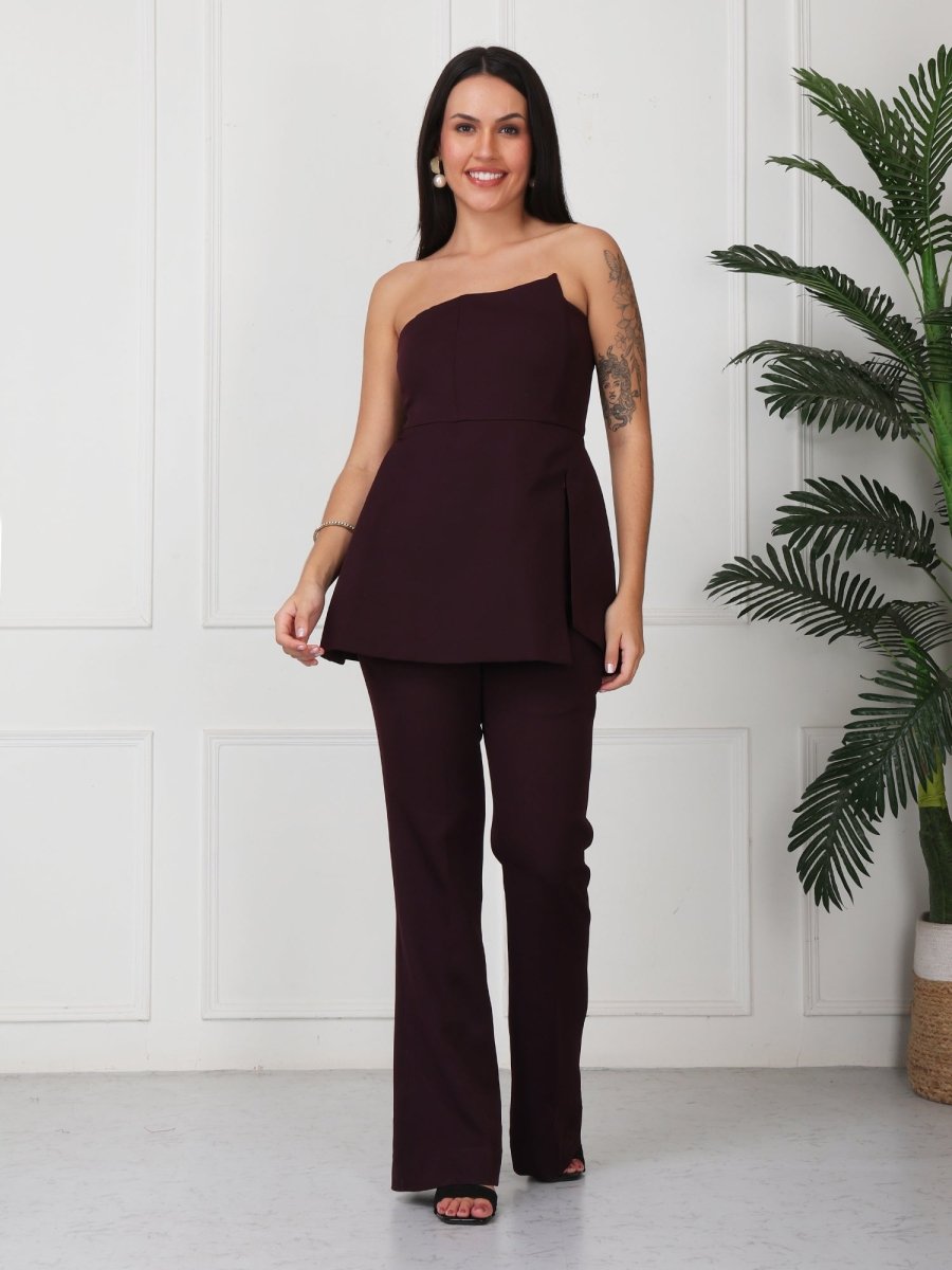 Dark Wine Solid Vanillia - Strapless Co - Ord Set - GAIIA