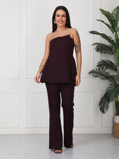 Dark Wine Solid Vanillia - Strapless Co - Ord Set - GAIIA