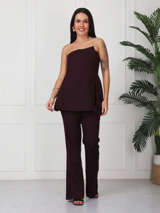 Dark Wine Solid Vanillia - Strapless Co - Ord Set - GAIIA