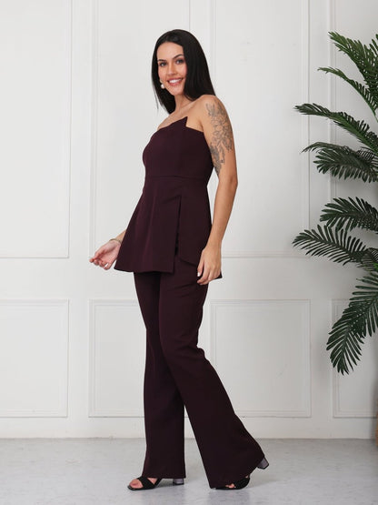 Dark Wine Solid Vanillia - Strapless Co - Ord Set - GAIIA