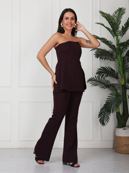 Dark Wine Solid Vanillia - Strapless Co - Ord Set - GAIIA
