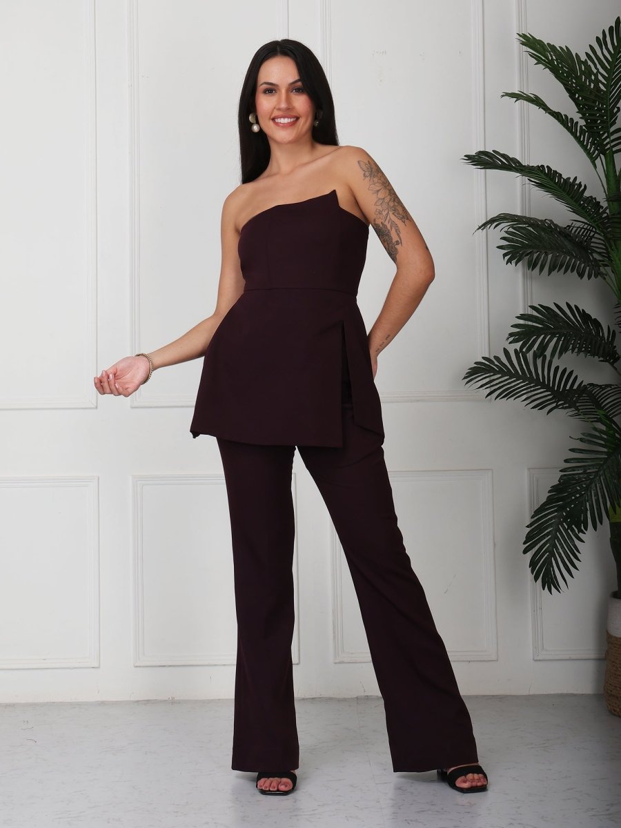 Dark Wine Solid Vanillia - Strapless Co - Ord Set - GAIIA