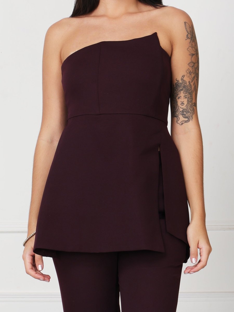 Dark Wine Solid Vanillia - Strapless Co - Ord Set - GAIIA